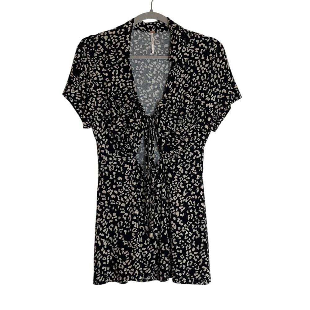 Free People Marsaille Mini Dress Size M Black Leopard Animal Print Cutout Flaw